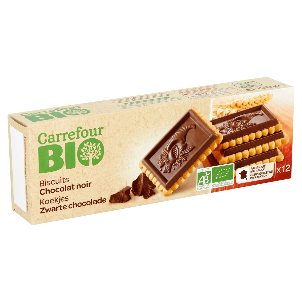 Carrefour Bio Koekjes Zwarte Chocolade 12 Stucks 150 g