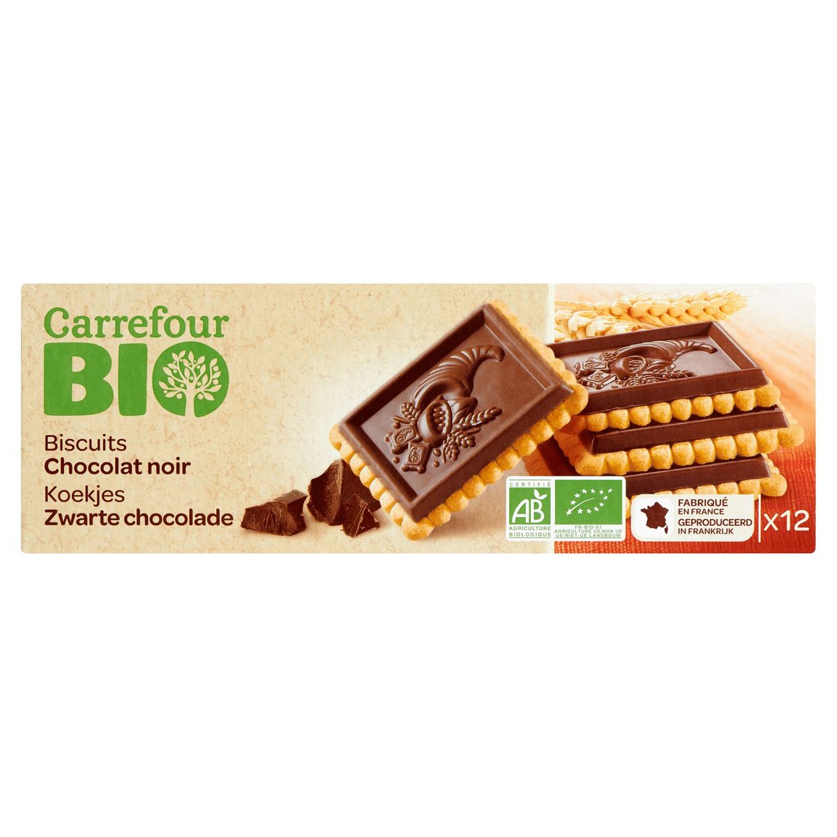 Carrefour Bio Koekjes Zwarte Chocolade 12 Stucks 150 g