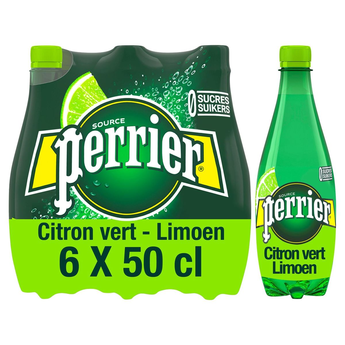 PERRIER eau minérale naturelle pétillante arômatisée au citron vert 6 x 50 cl