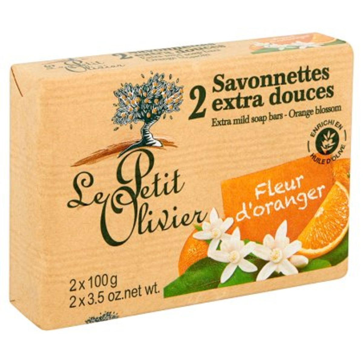 Le Petit Olivier Savonnettes Extra Douces Fleur d'Oranger 2 x 100 g