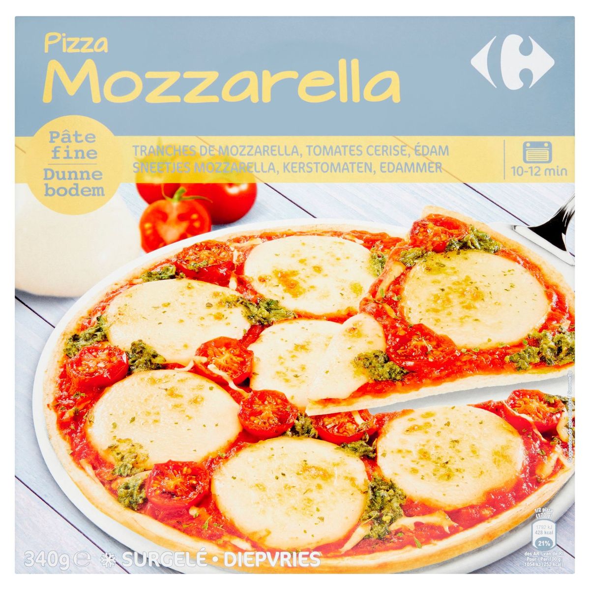 Carrefour Pizza Mozzarella Dunne Bodem 340 g