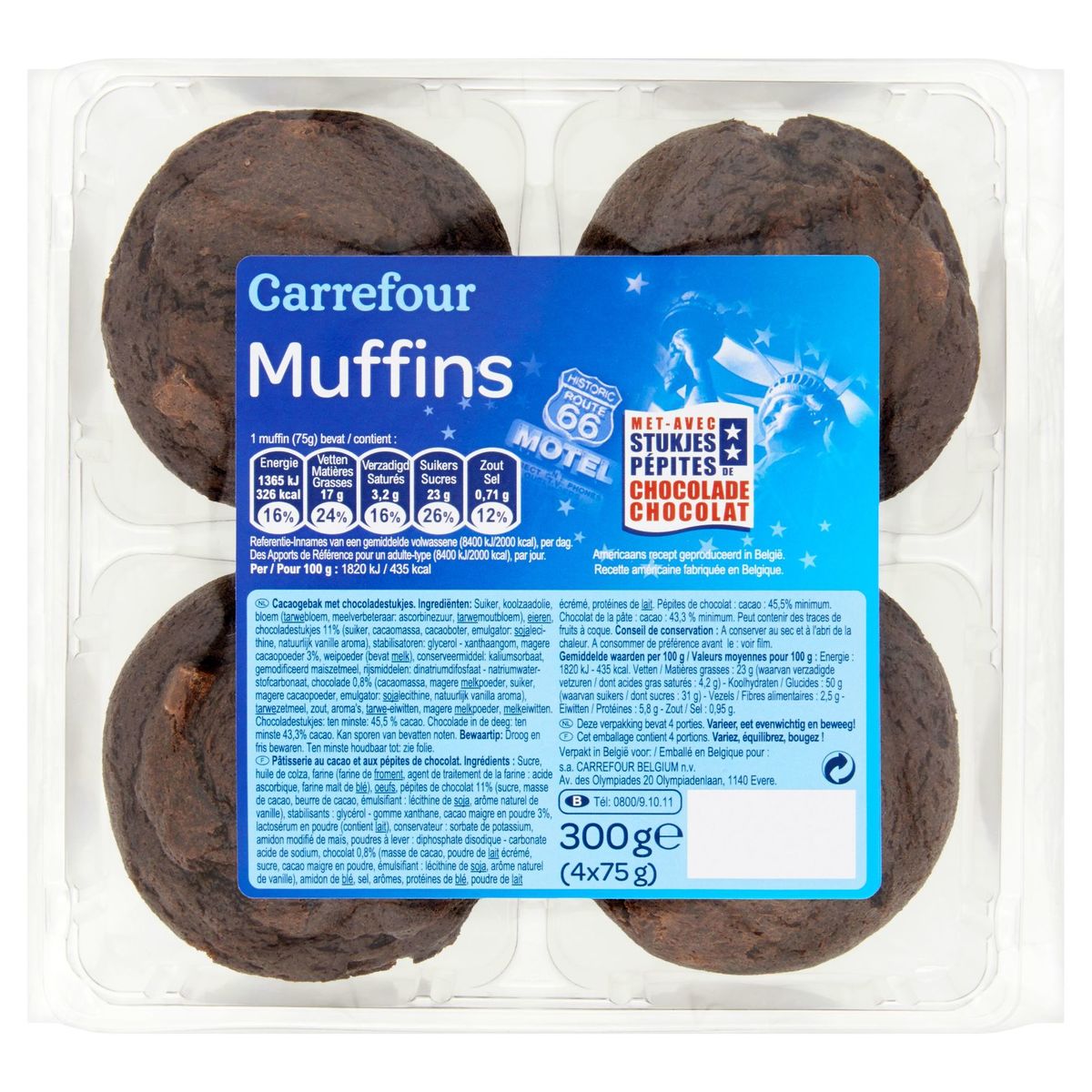 Carrefour Muffins met Stukjes Chocolade 4 x 75 g