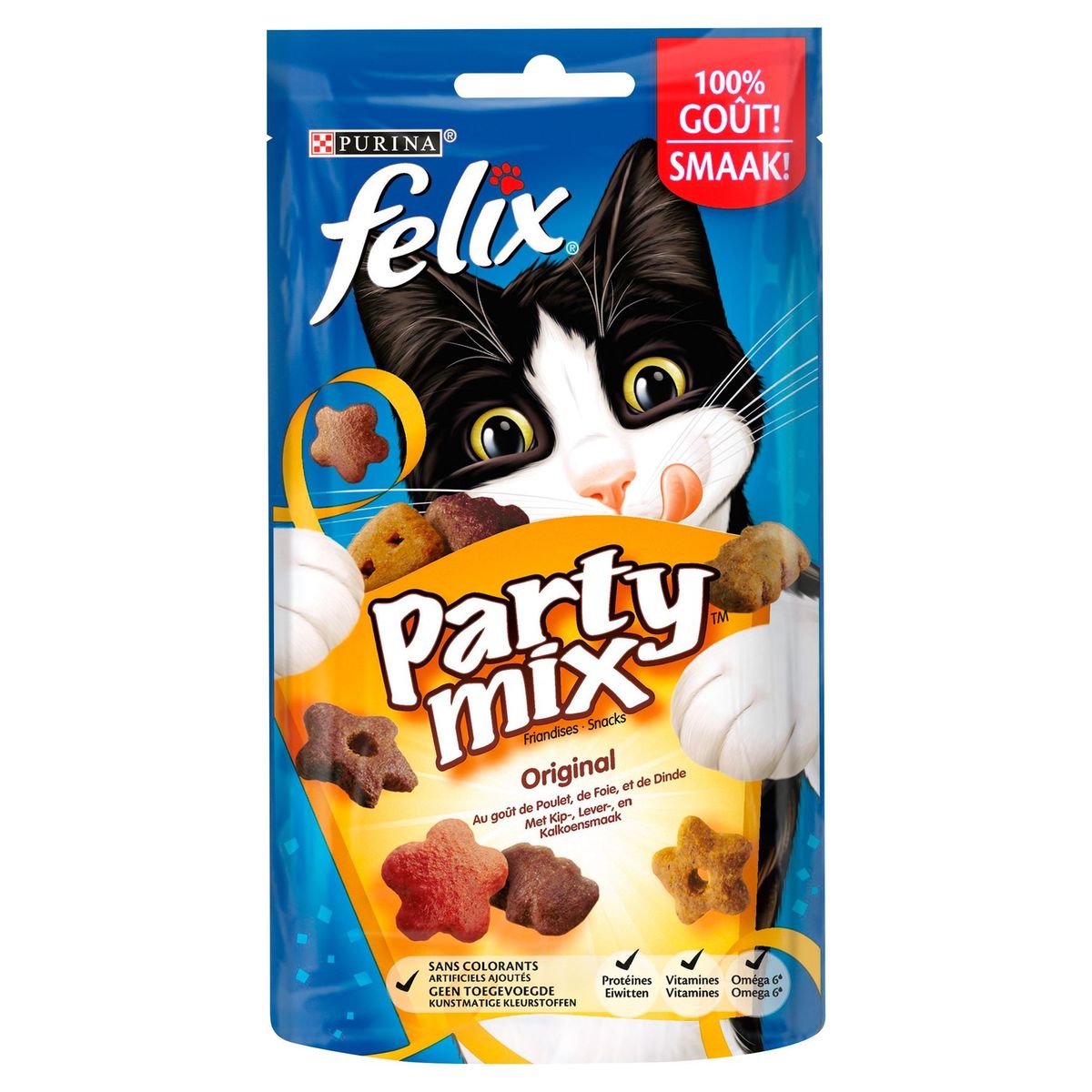 Felix Party Mix Friandises Snacks Kip-, Lever- en Kalkoensmaak 60 g