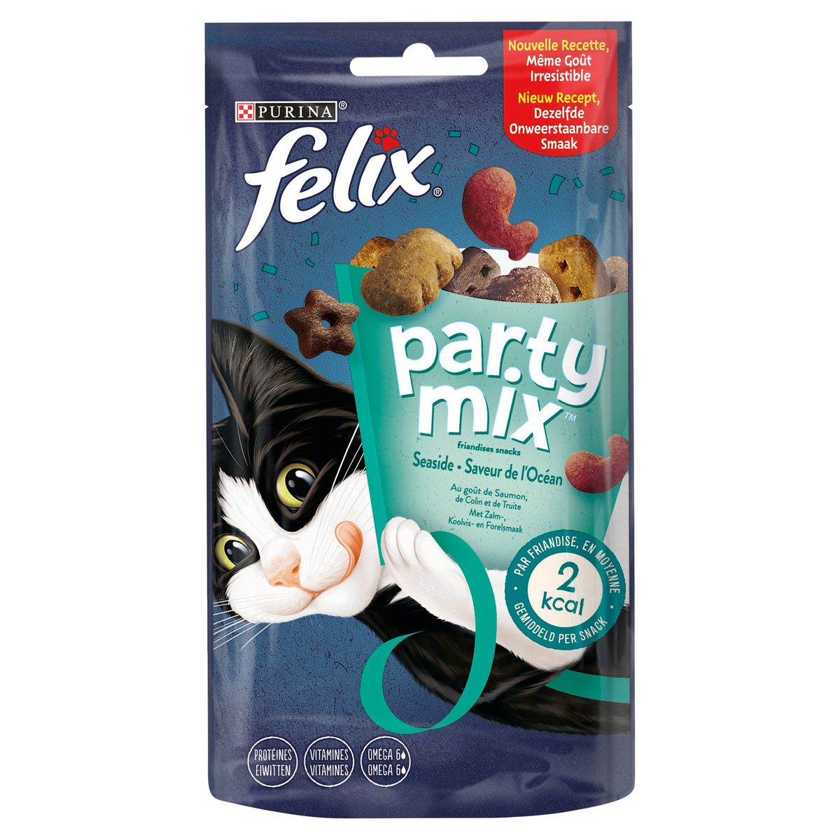 Felix Party Mix Friandises Saveur de l'Océan au Goût de Saumon, de Colin et de Truite 60 g