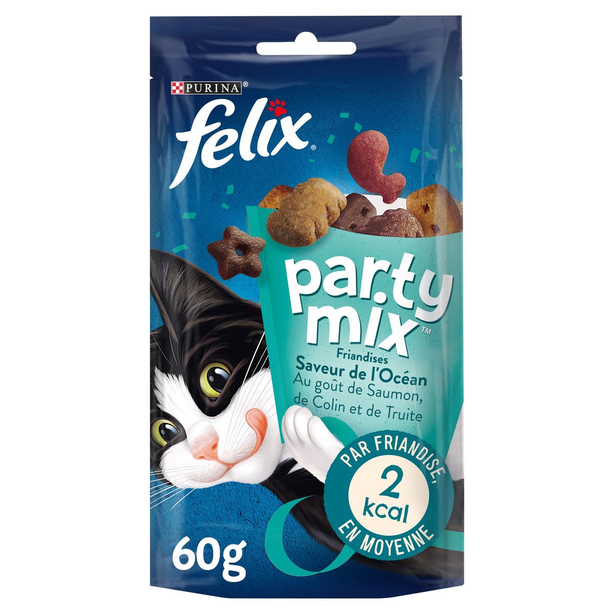 Felix Party Mix Friandises Saveur de l'Océan au Goût de Saumon, de Colin et de Truite 60 g