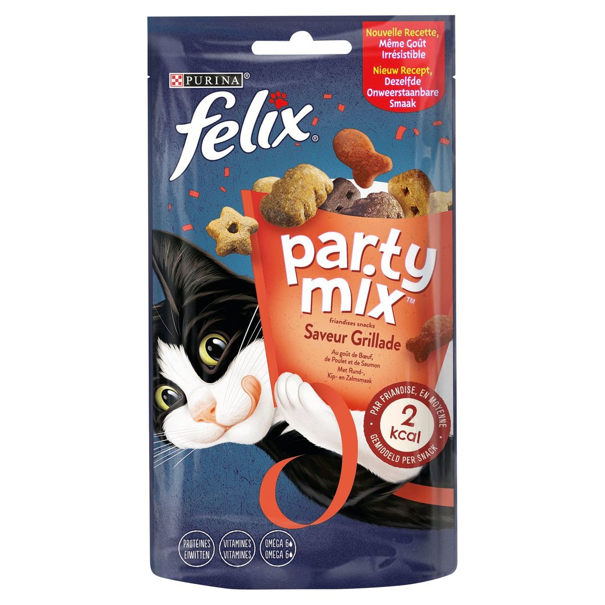Felix Party Mix Saveur Grillade au Goût de Bœuf, Poulet et Saumon 60 g