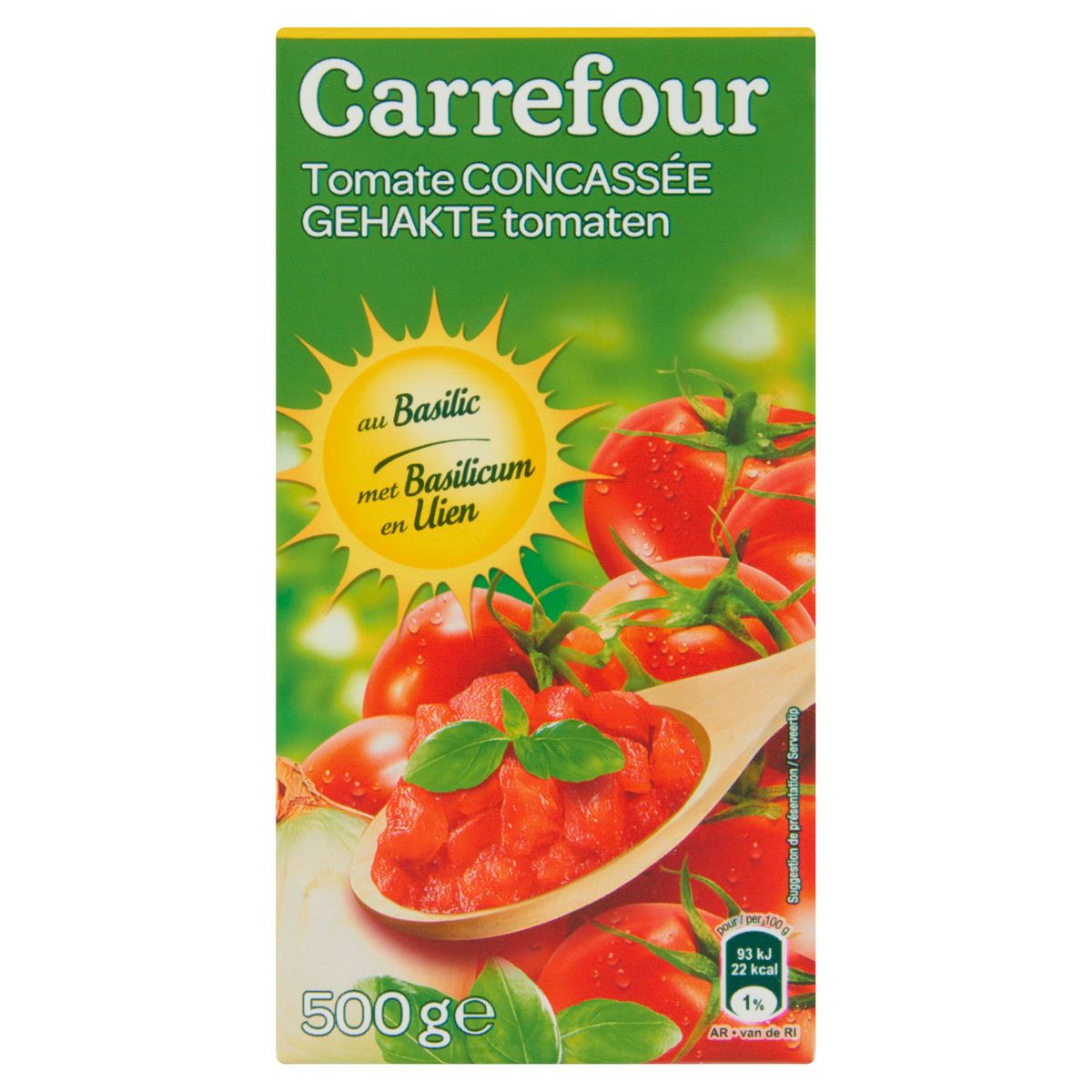 Carrefour Gehakte Tomaten met Basilicum en Uien 500 g