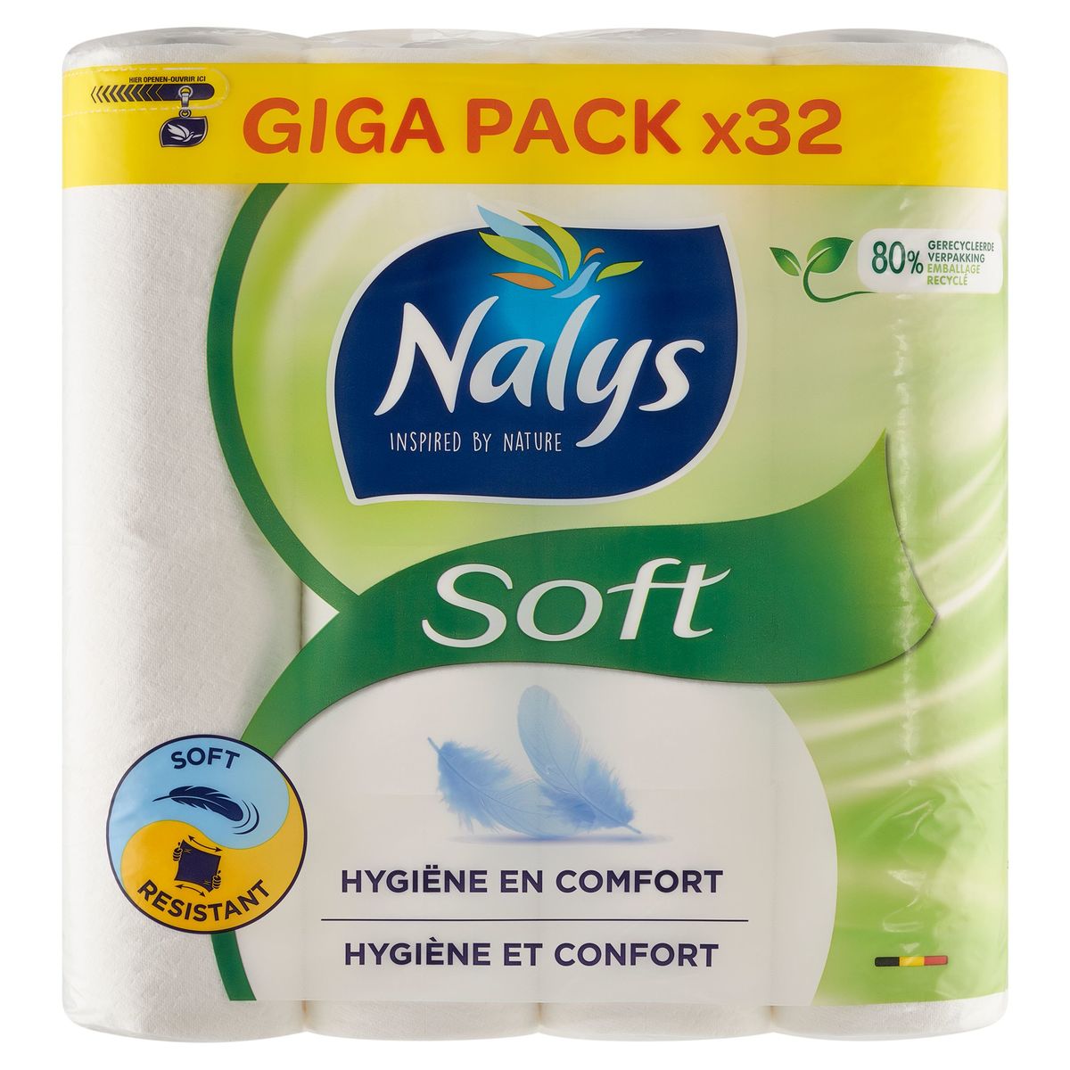 Nalys Soft Papier Toilette 2-Épaisseurs Giga Pack 32 Rouleaux