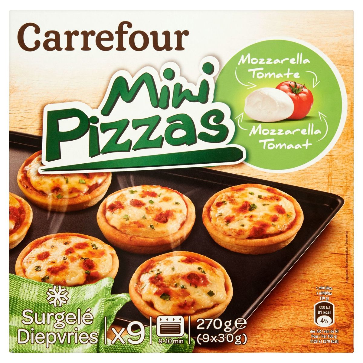 Carrefour Mini Pizzas Mozzarella Tomaat 9 x 30 g