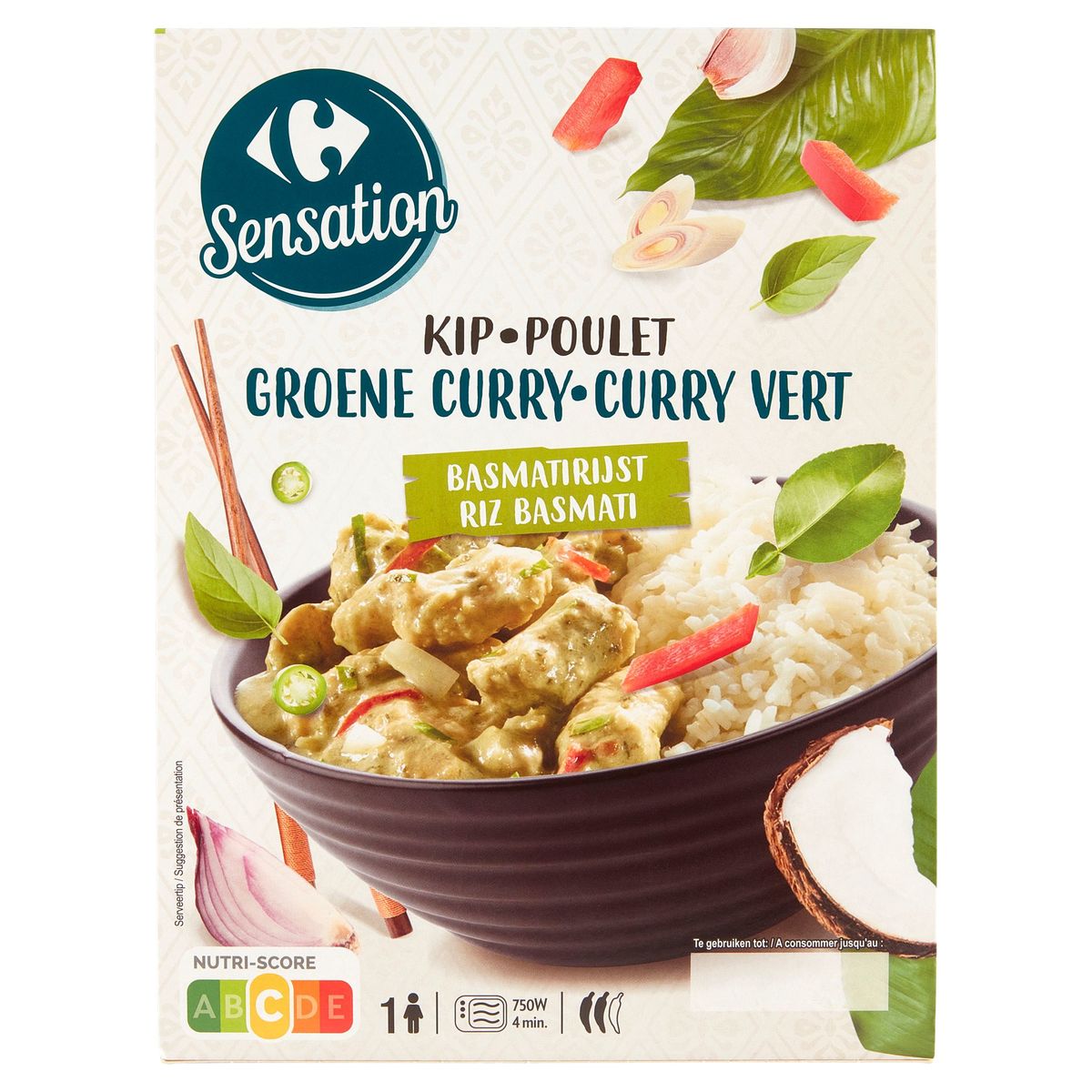 Carrefour Sensation Poulet Curry Vert Riz Basmati 450 g