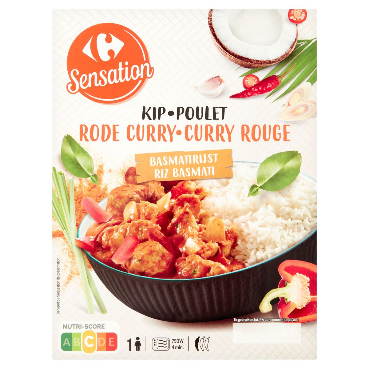 Carrefour Sensation Poulet Curry Rouge Riz Basmati 450 g