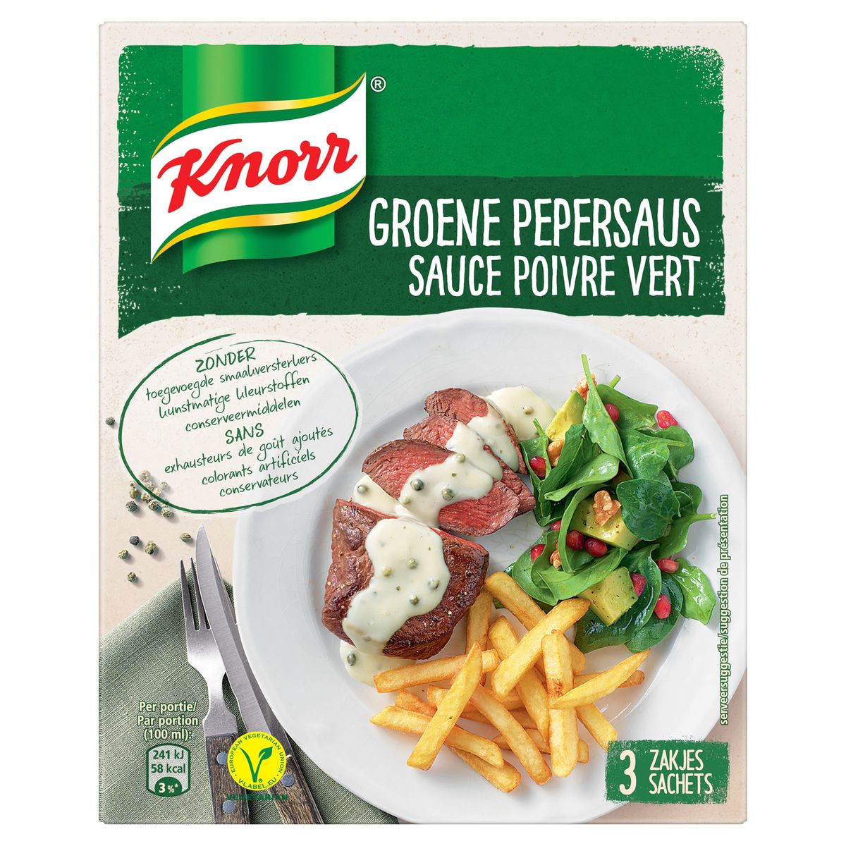 Knorr Poeder Saus Groene Peper 3 x 30 g