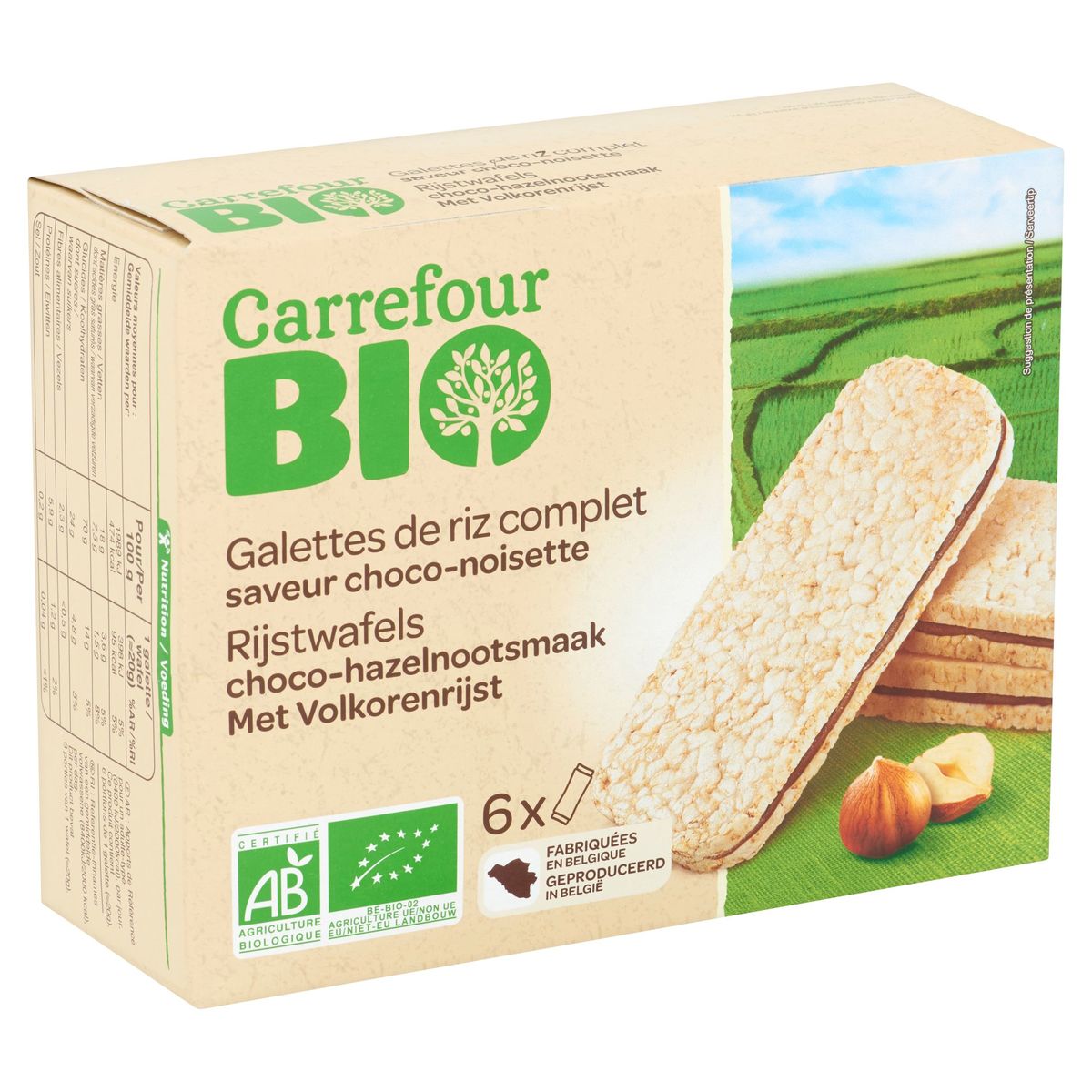 Carrefour Bio Rijstwafels Choco-Hazelnootsmaak 6 x 20 g