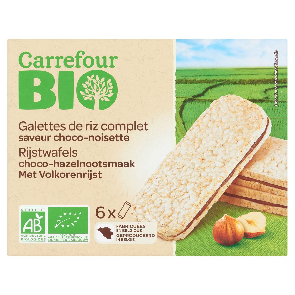 Carrefour Bio Galettes de Riz Complet Saveur Choco-Noisette 6 x 20 g