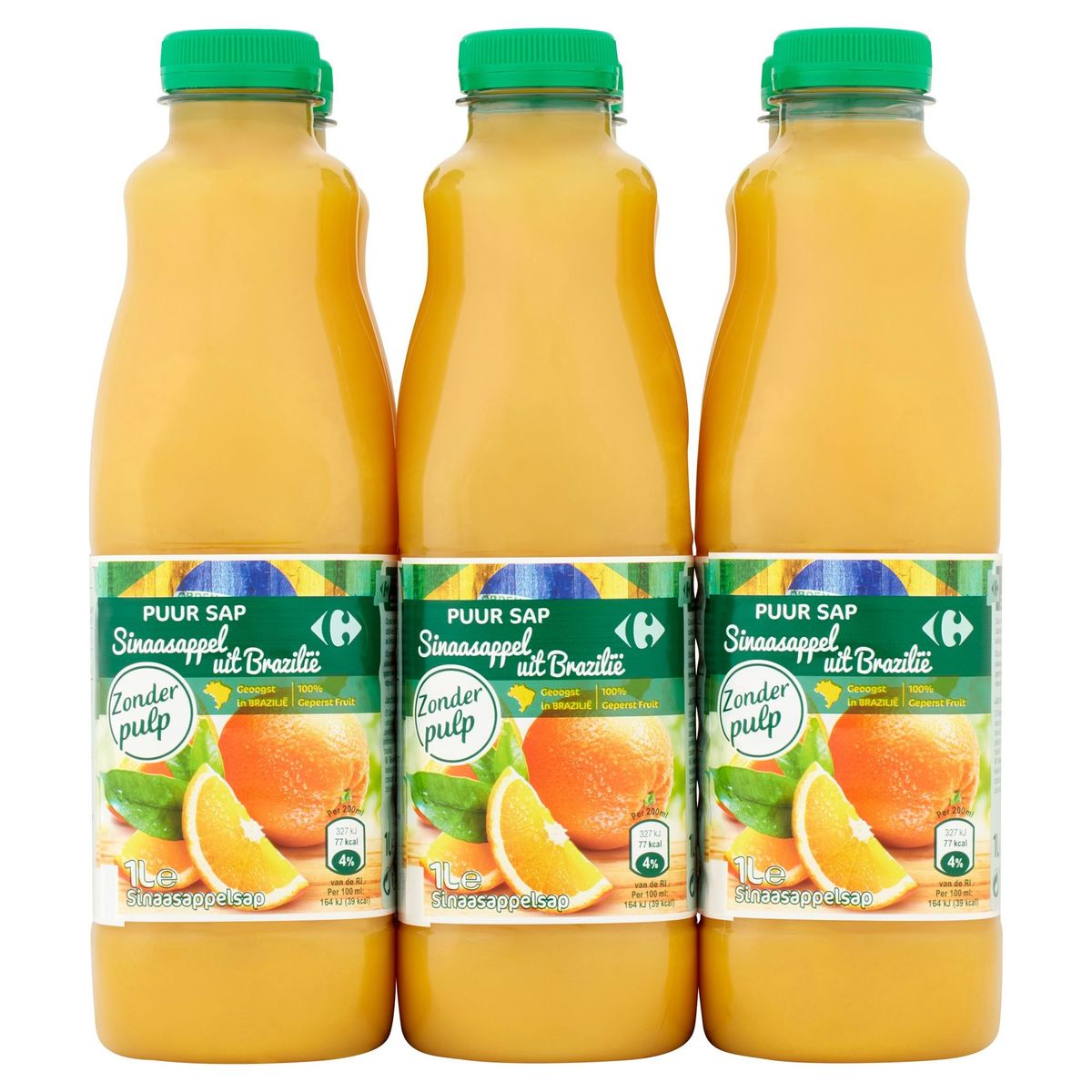 Carrefour Puur Sap Sinaasappel uit Brazilië zonder Pulp 6 x 1 L