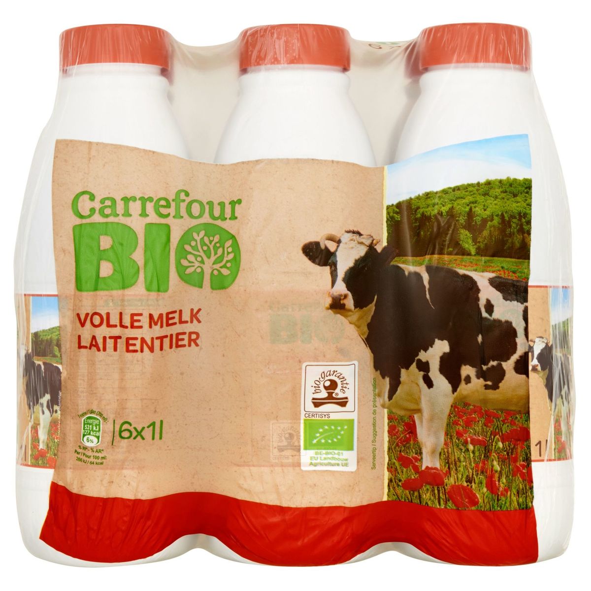 Carrefour Bio Lait Entier 6 x 1 L