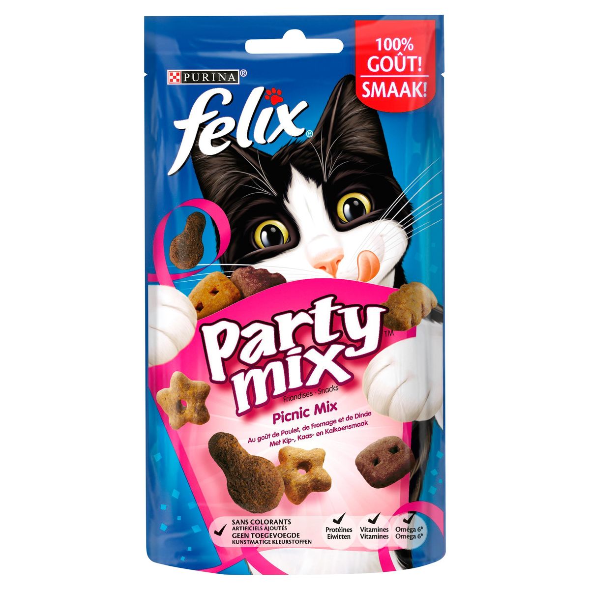 Felix Party Mix Friandises Goût Poulet, Dinde et Fromage 60 g