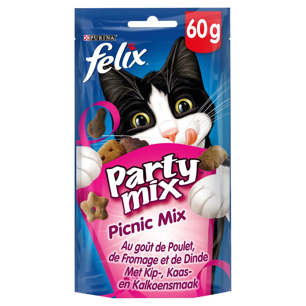 Felix Party Mix Friandises Goût Poulet, Dinde et Fromage 60 g
