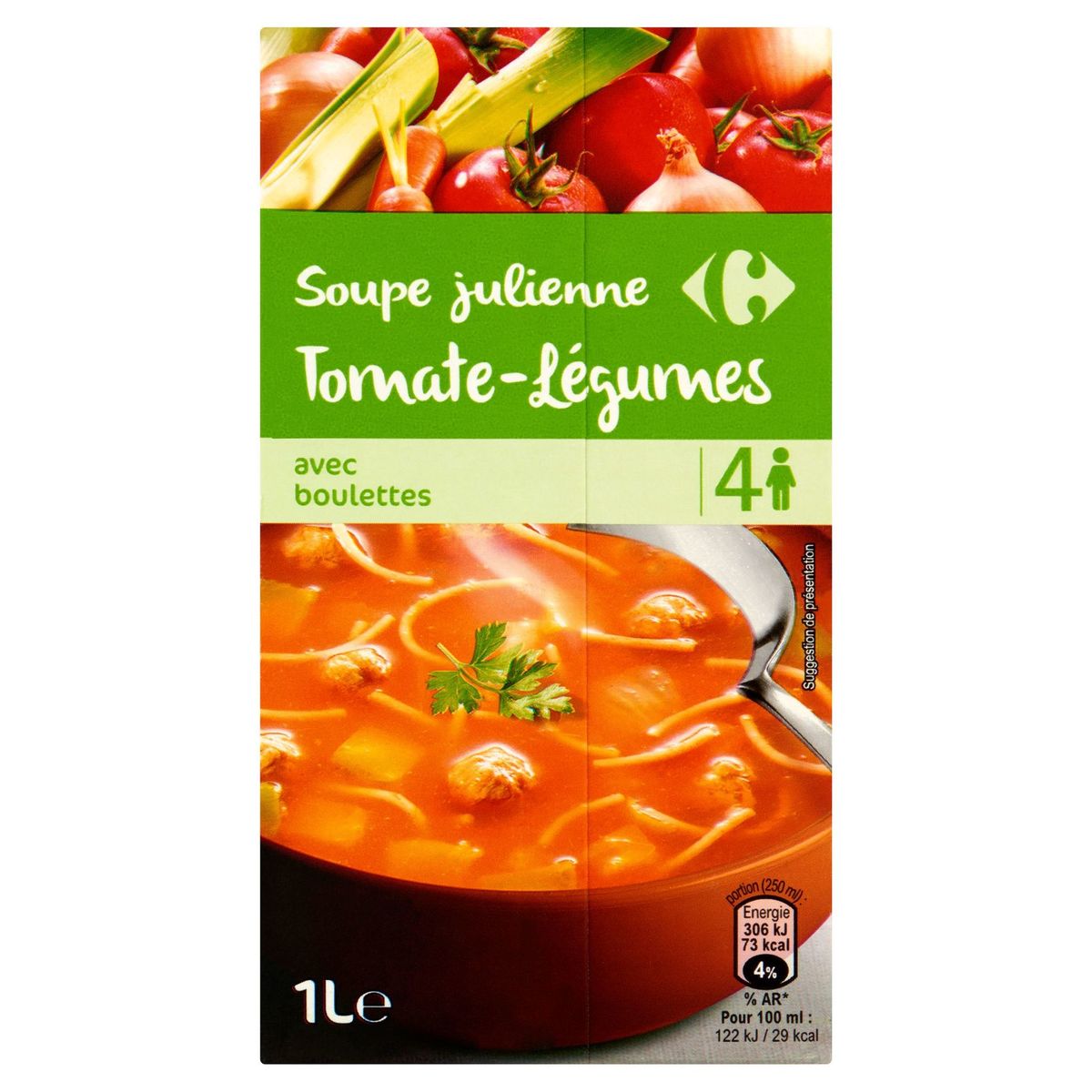 Carrefour Soupe Julienne Tomate-Légumes avec Boulettes 1 L