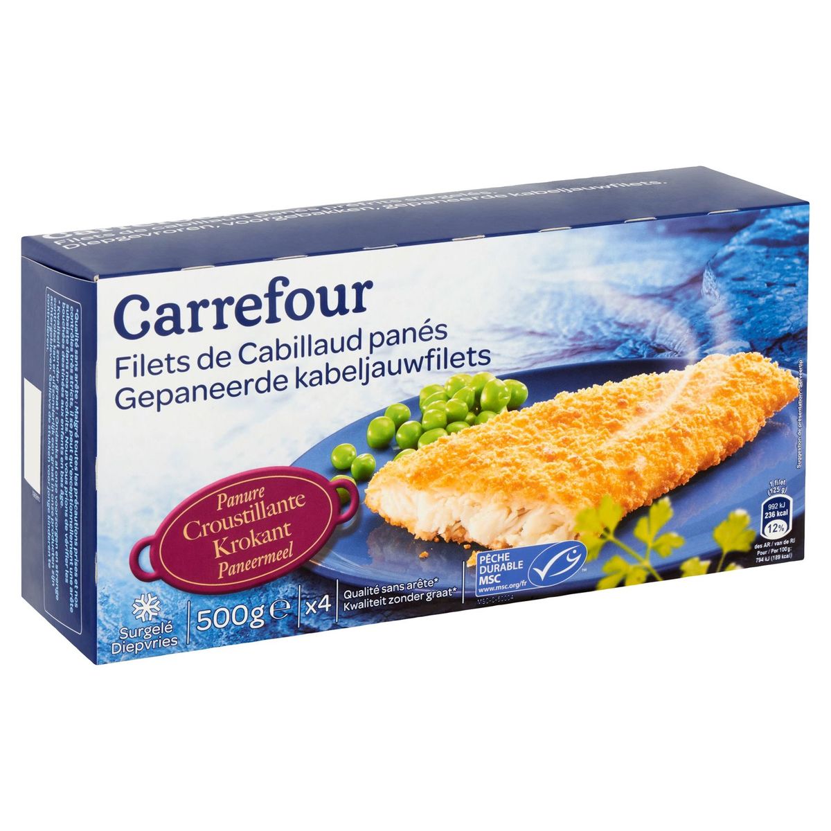 Carrefour Gepaneerde Kabeljauwfilets 4 Stuks 500 g