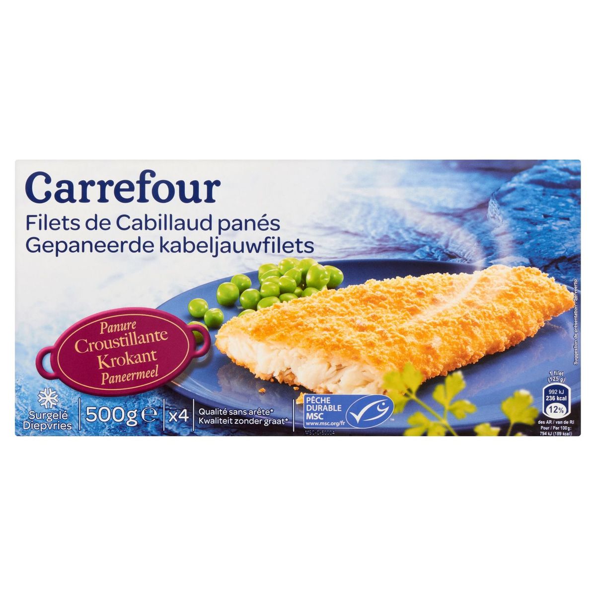 Carrefour Gepaneerde Kabeljauwfilets 4 Stuks 500 g
