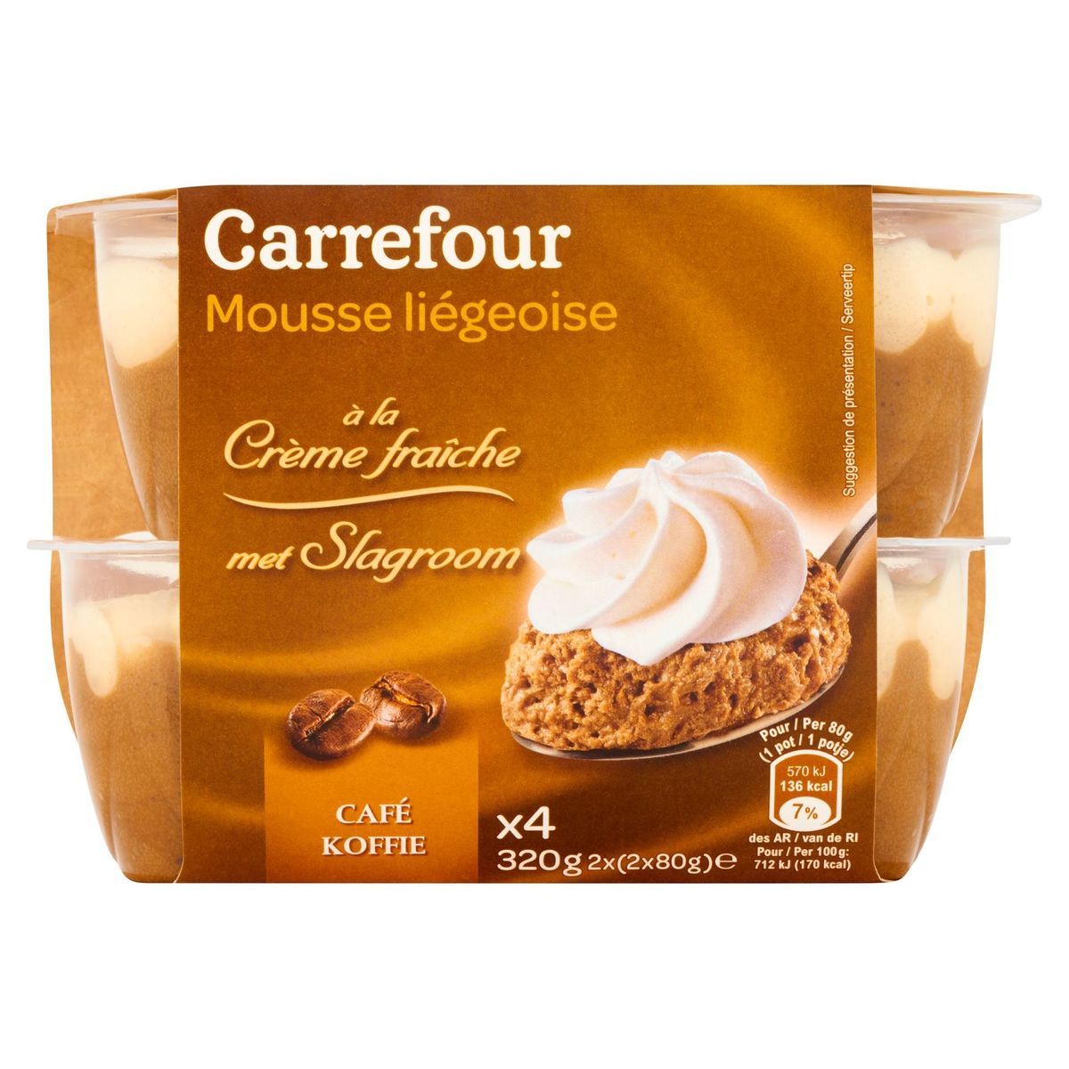 Carrefour Mousse Liégeoise à la Crème Fraîche Café 2 x (2 x 80 g)