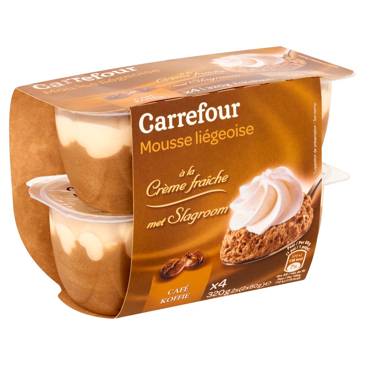 Carrefour Mousse Liégeoise met Slagroom Koffie 2 x (2 x 80 g)