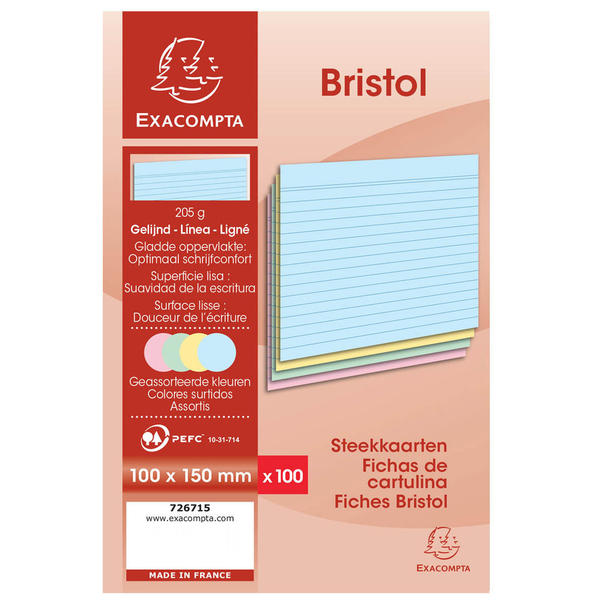 Fiche bristol perforée 5x5 4 couleurs x40 EXACOMPTA : le lot de 40 fiches  coloris aléatoire à Prix Carrefour