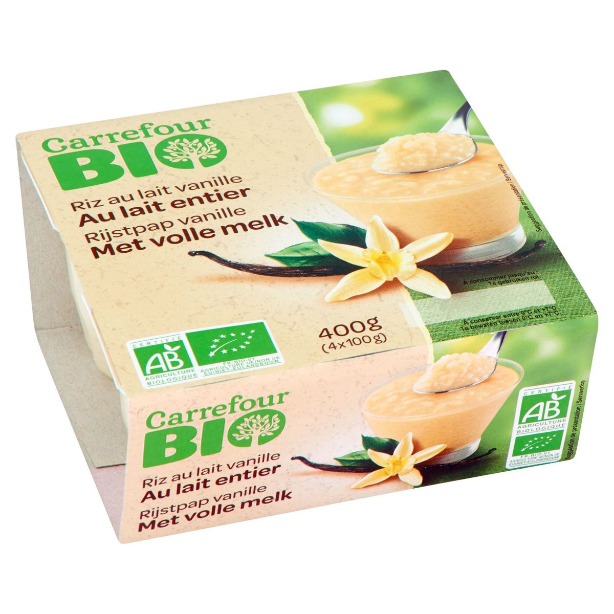 Carrefour Bio Rijstpap Vanille met Volle Melk 4 x 100 g