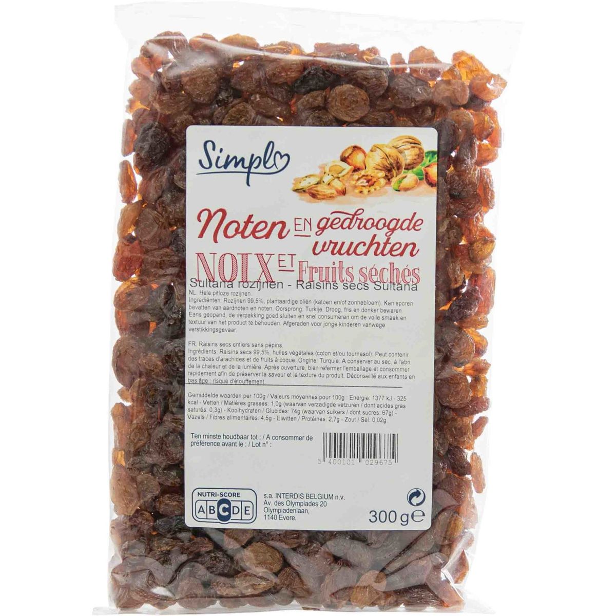 Simpl Noix et Fruits Séchés Raisins Secs Sultana 300 g