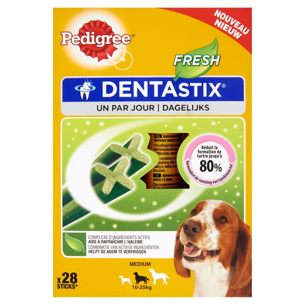 DentaStix Fresh Un par Jour Pedigree Snack Chien Medium 10-25 kg 28 Pièces 720 g