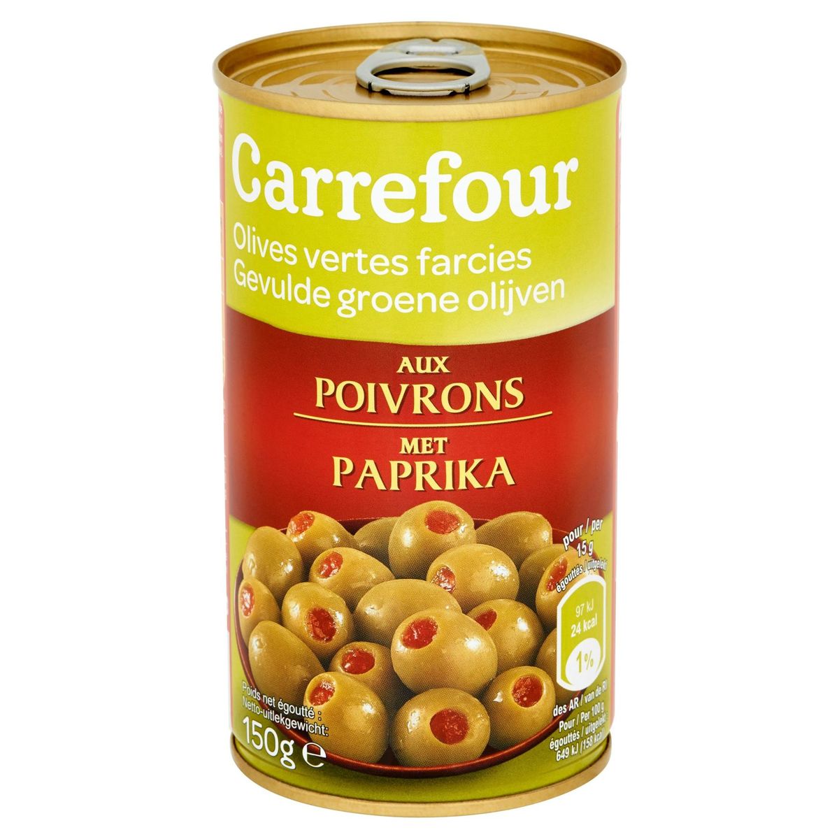 Carrefour Gevulde Groene Olijven met Paprika 150 g
