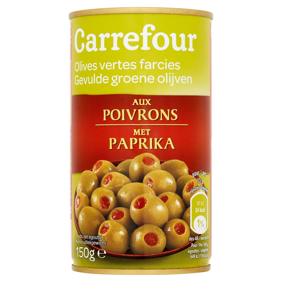 Carrefour Gevulde Groene Olijven met Paprika 150 g