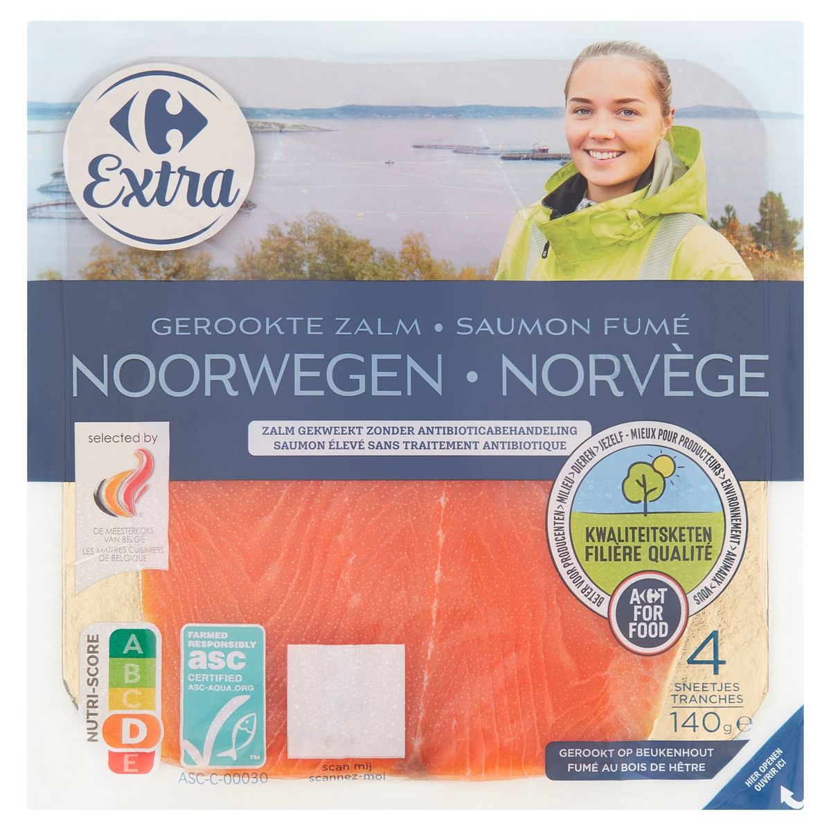 Carrefour Extra Saumon Fumé Norvège 4 Tranches FQC 140 g