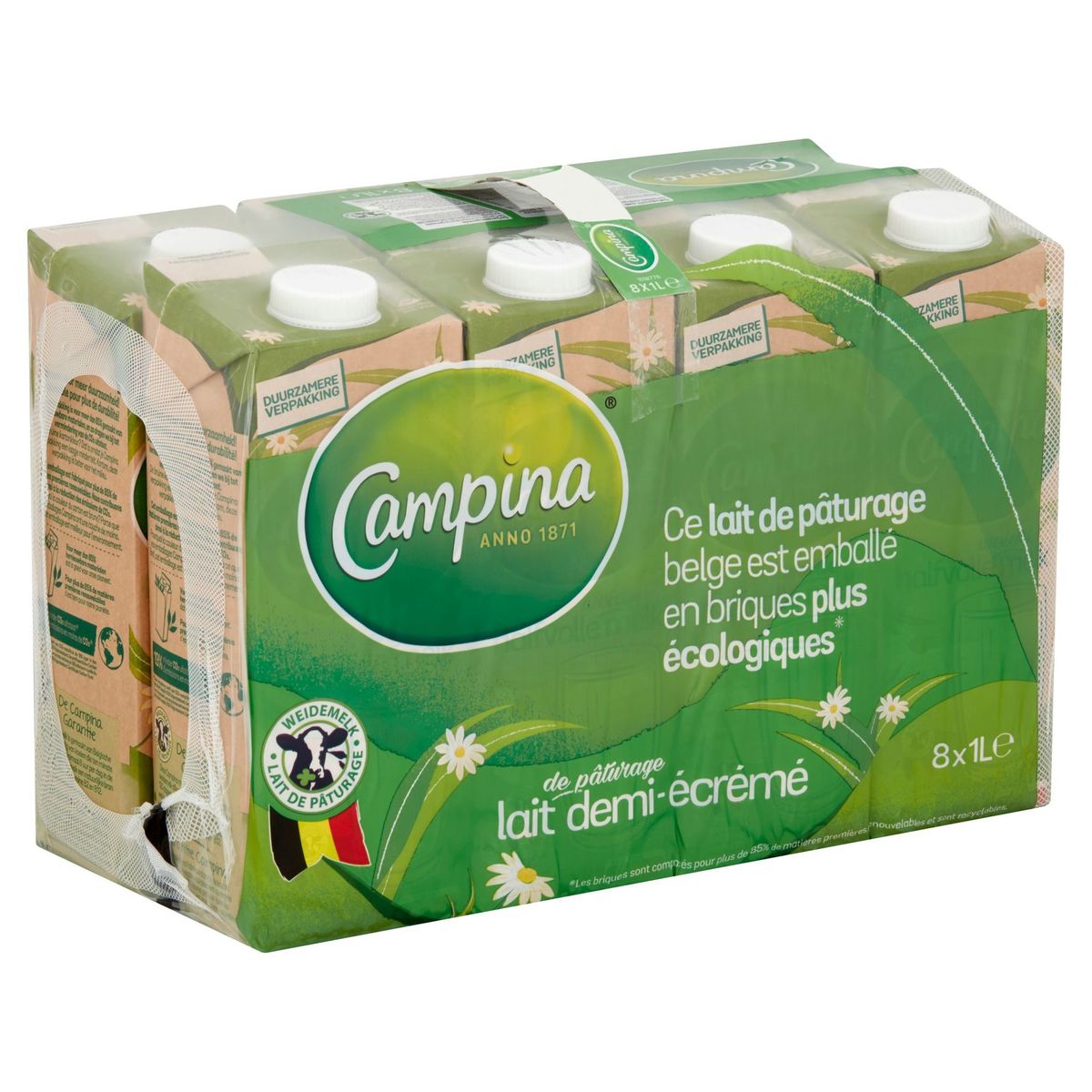 Campina Lait Demi-Écrémé de Pâturage 8 x 1 L