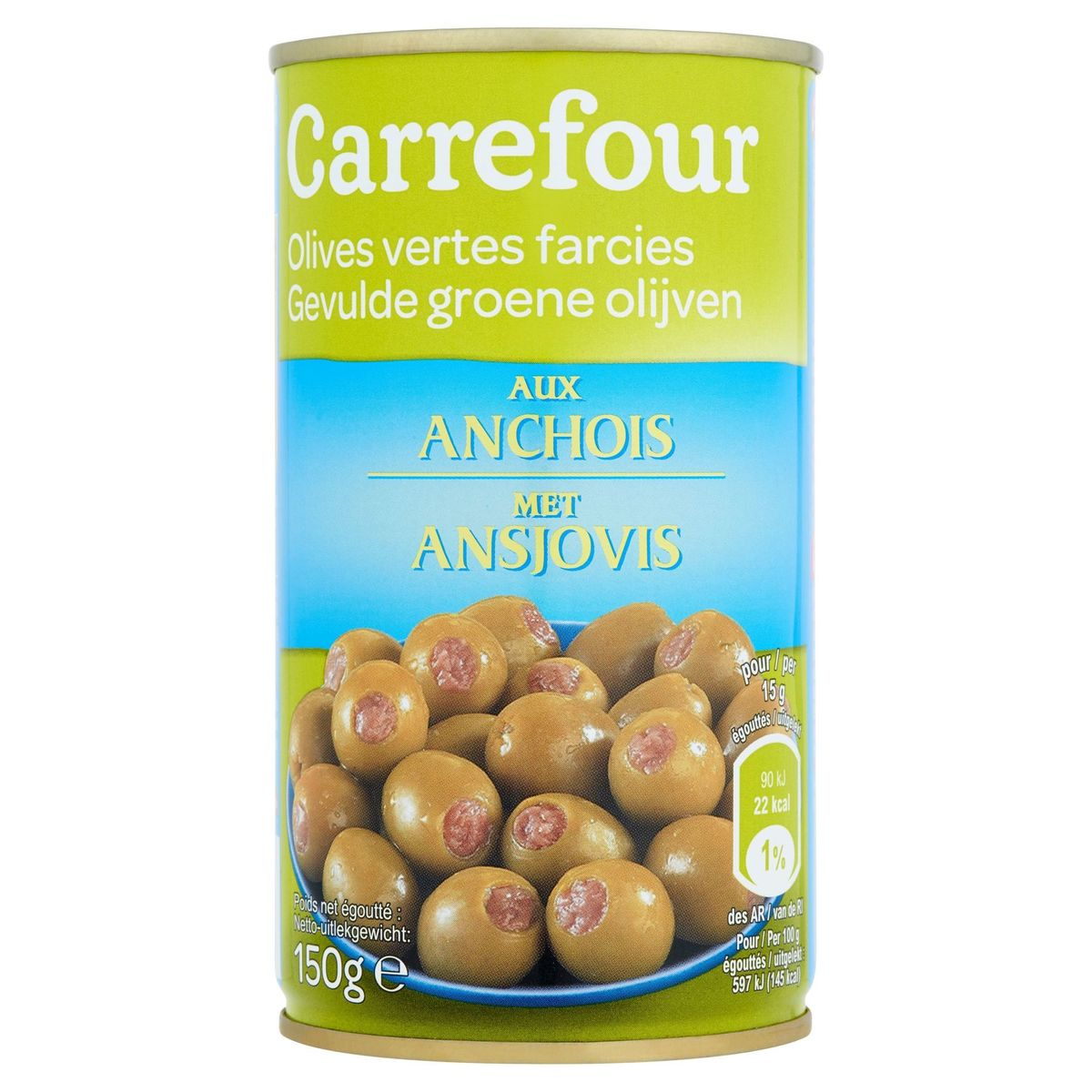 Carrefour Gevulde Groene Olijven met Ansjovis 150 g