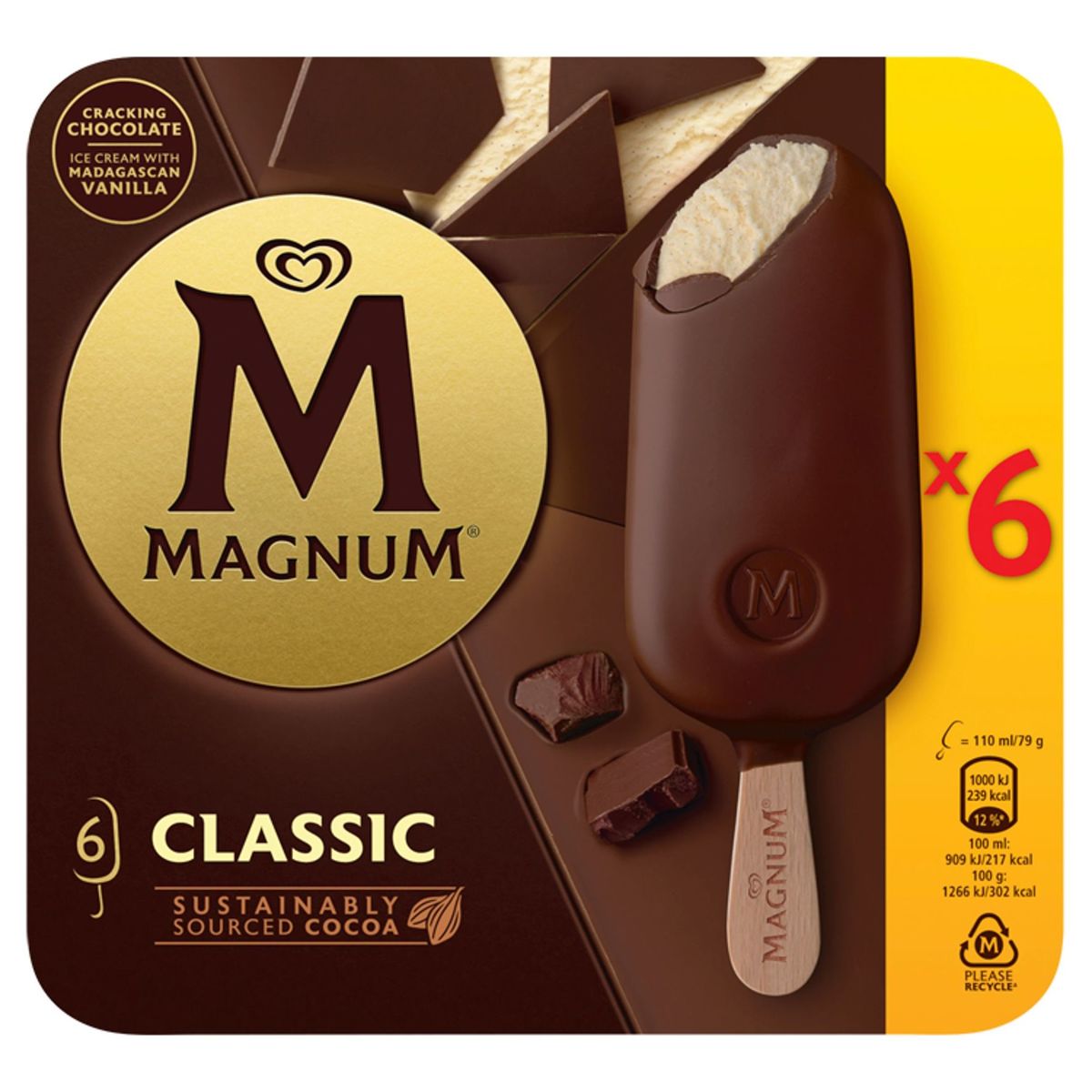 Magnum Ola Ijs Multipack Classic Vanille met Melkchocolade 6 x 110 ml