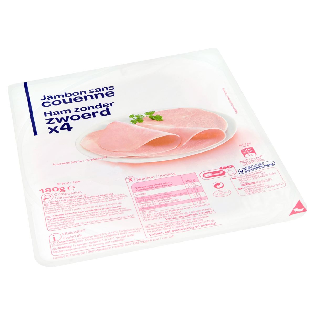 Ham zonder Zwoerd 4 Sneetjes 180 g