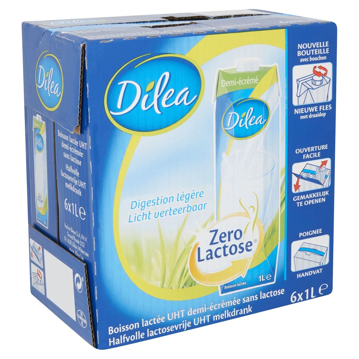 Dilea Zero Lactose Lait Demi-écrémé 6 x 1 L