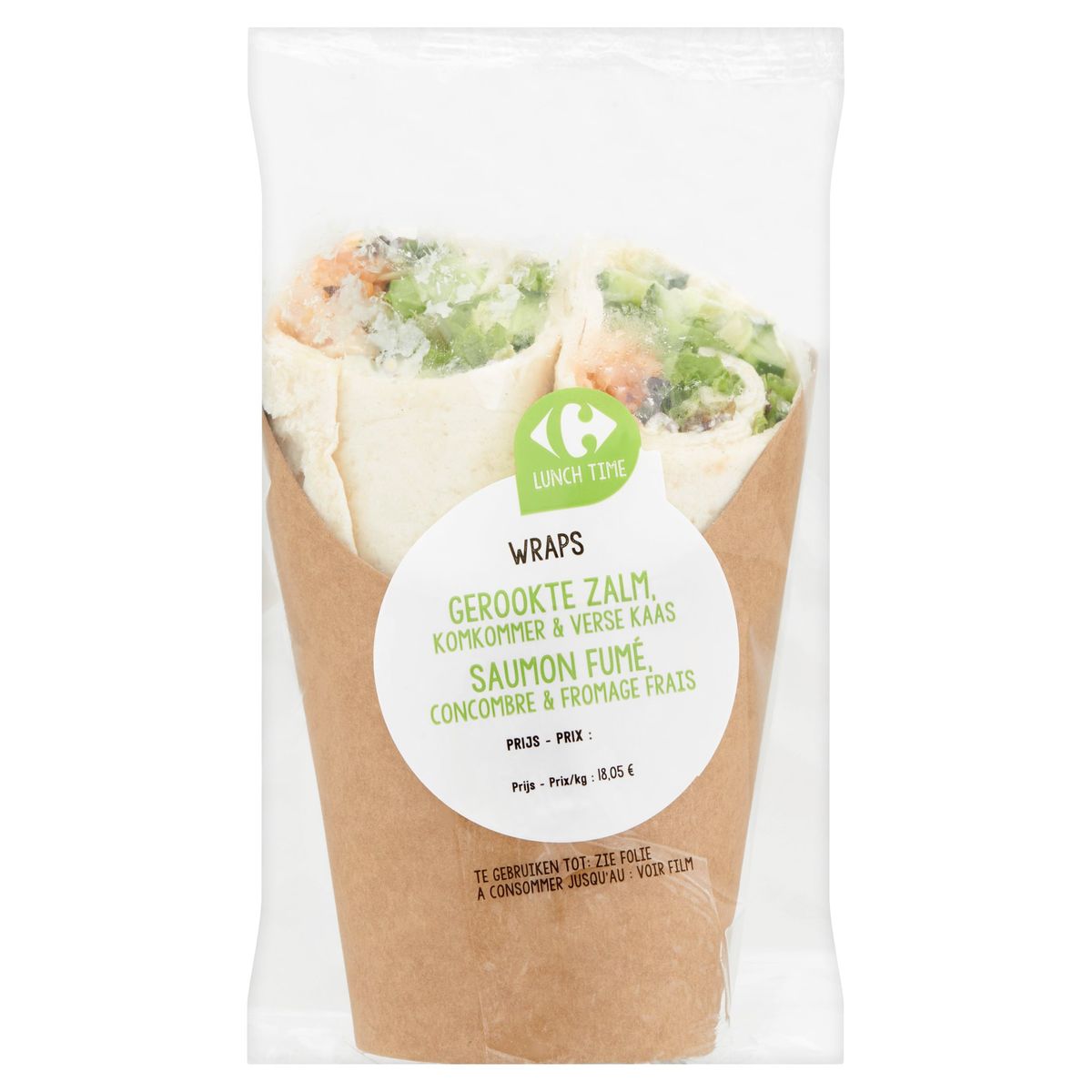 Carrefour Lunch Time Wraps Gerookte Zalm, Komkommer & Verse Kaas 210 g