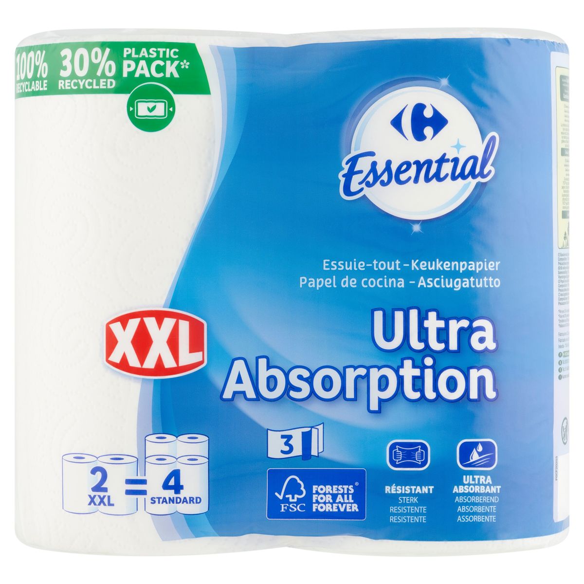 Carrefour Essential Keukenpapier Ultra Absorption 3-Lagen 2 XXL Rollen