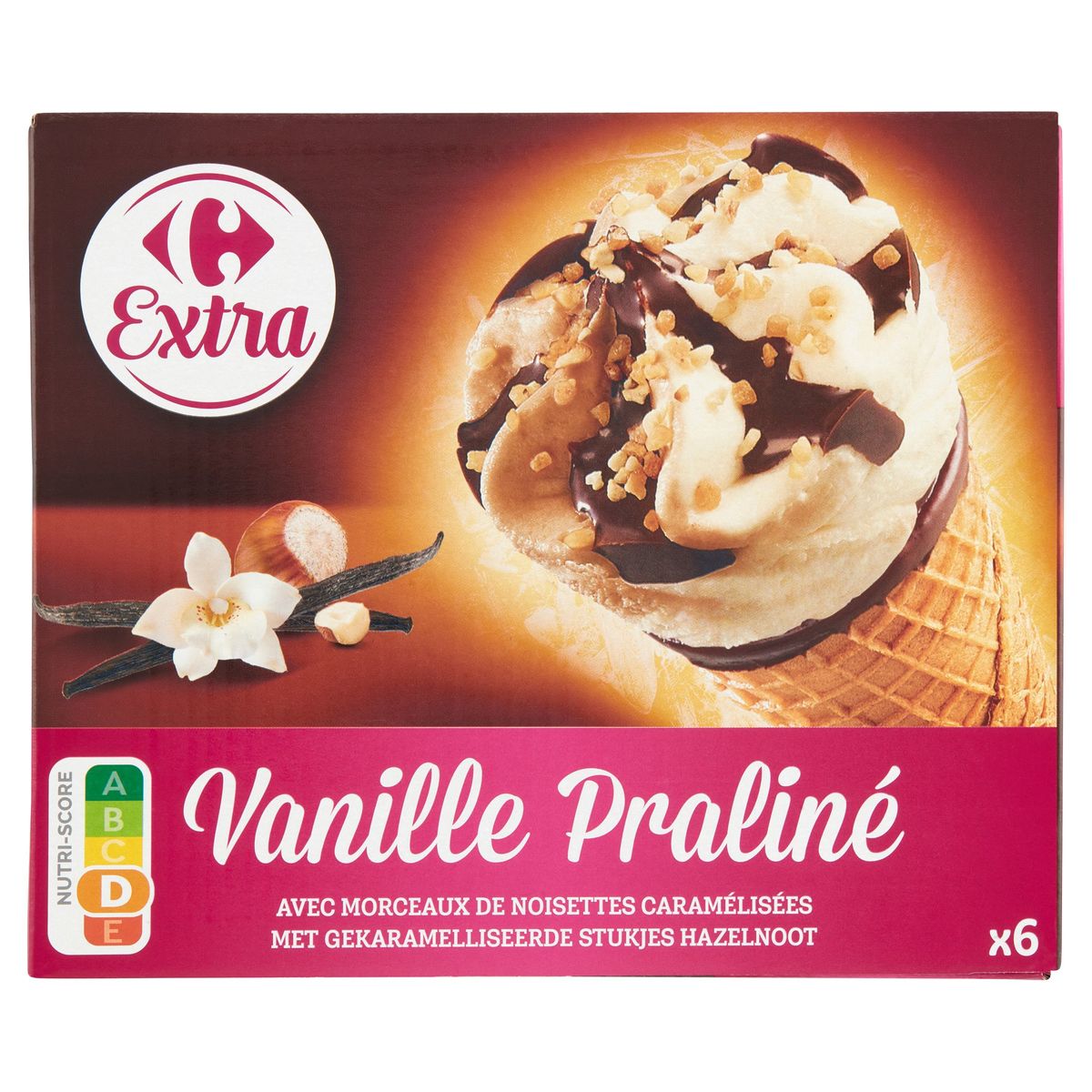 Carrefour Extra Vanille Praliné Noisettes Caramélisées 6x120 g