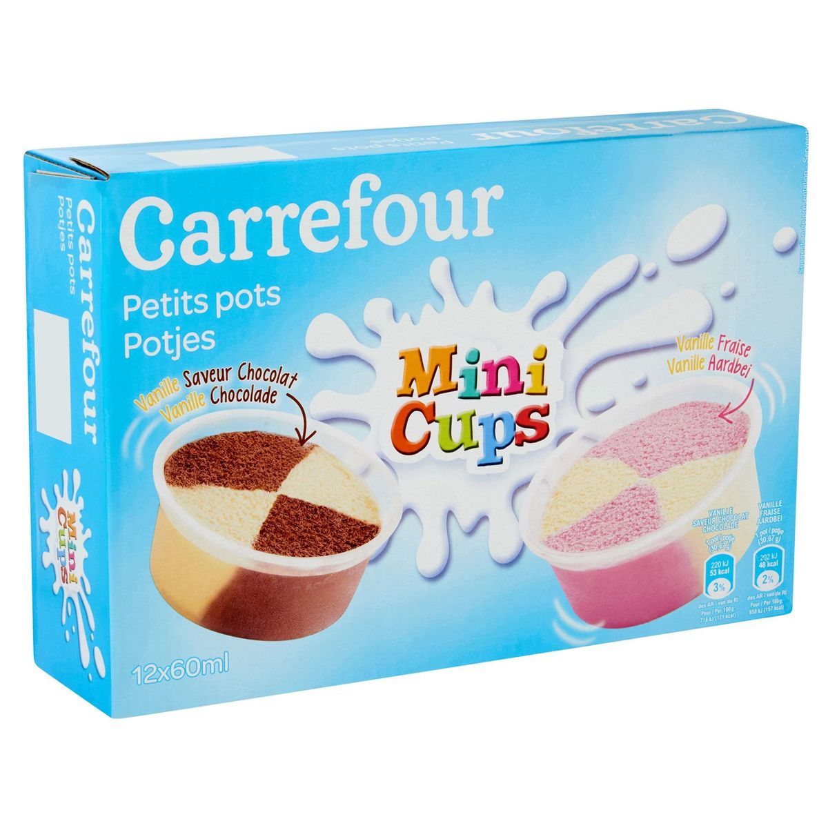 Carrefour Potjes Vanille Chocolade Vanille Aardbei 12 x 30.67 g