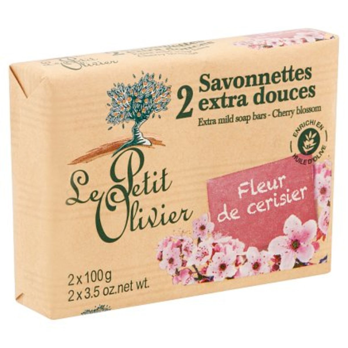Le Petit Olivier Savonnettes Extra Douces Fleur de Cerisier 2 x 100 g