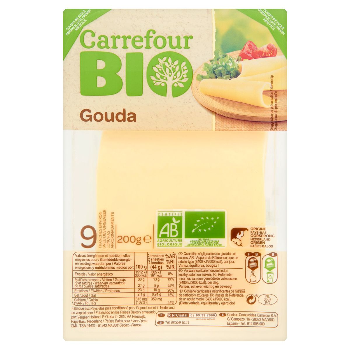 Carrefour Bio Gouda tranches 200 g