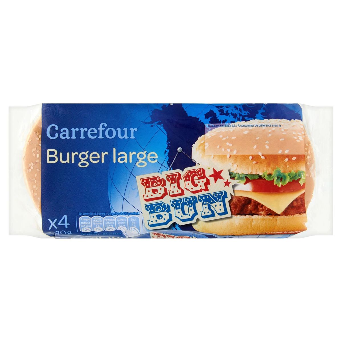 Carrefour 4 Big Bun Burger Large 330 g