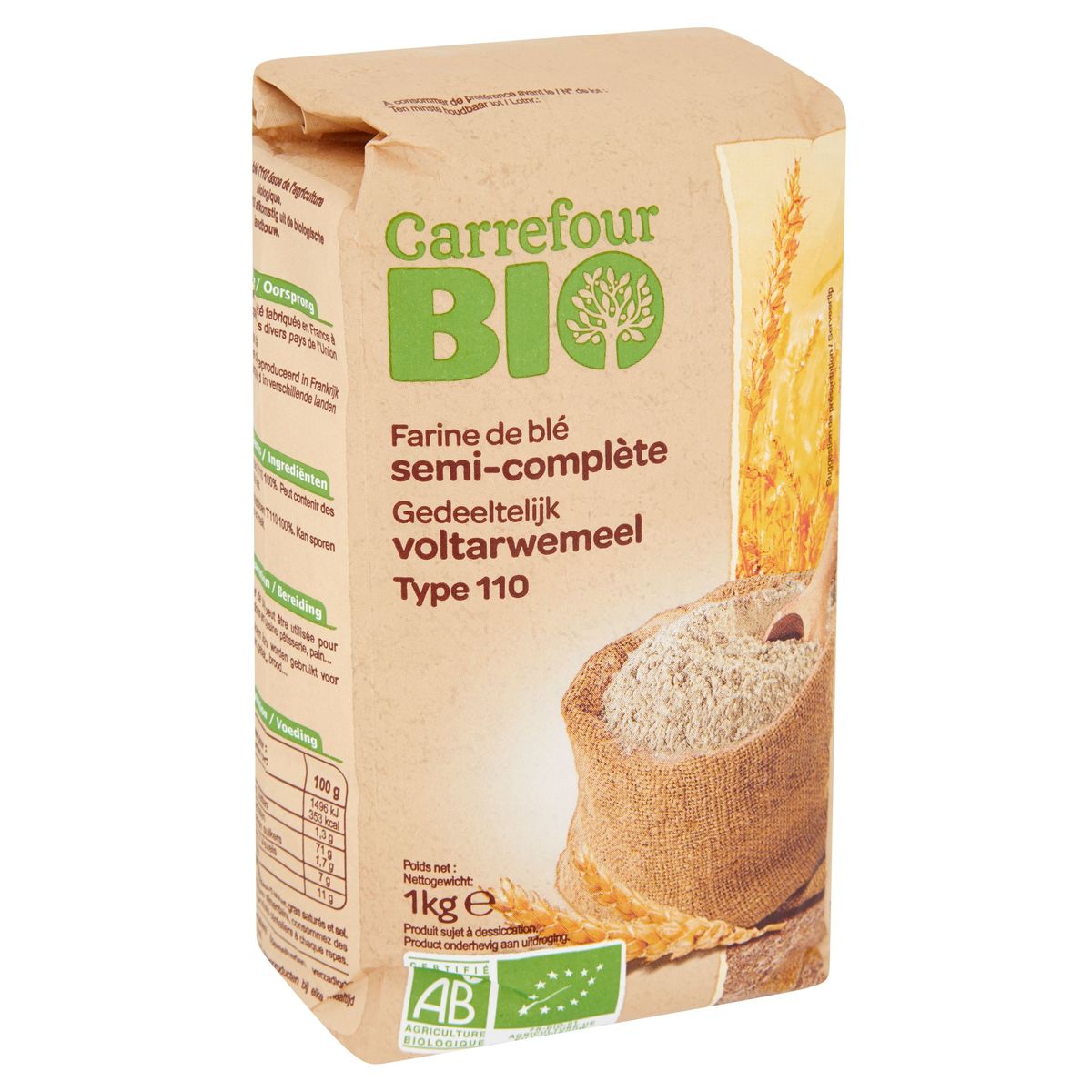 Carrefour Bio Gedeeltelijk Voltarwemeel Type 110 1 kg