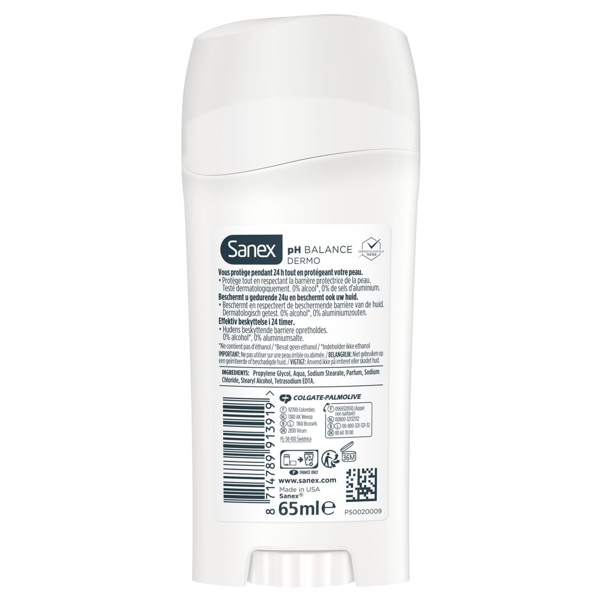 Sanex deodorant 24h 0% alcohol Dermo Protector stick  65ml