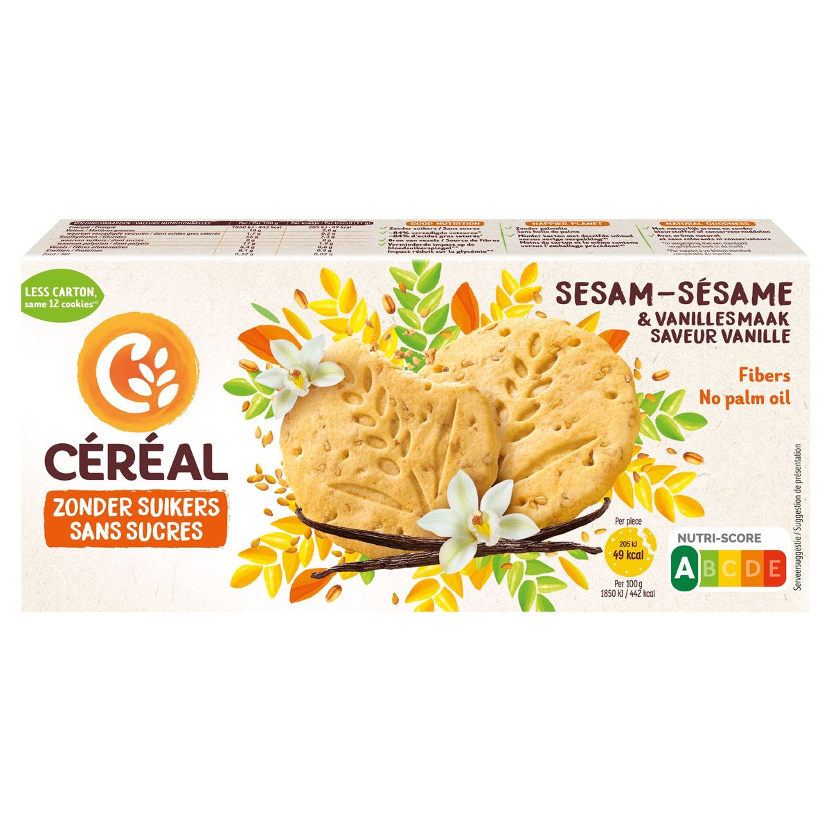 Céréal Sans Sucres Biscuits Sésame & Saveur Vanille 132 g