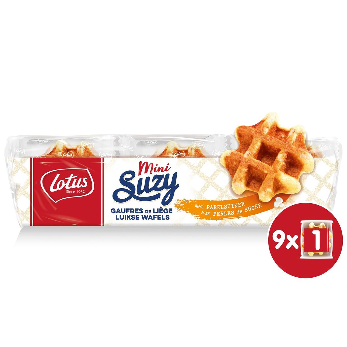 Lotus Mini Suzy Gaufres de Liège aux Perles de Sucre 9 Pièces 256 g